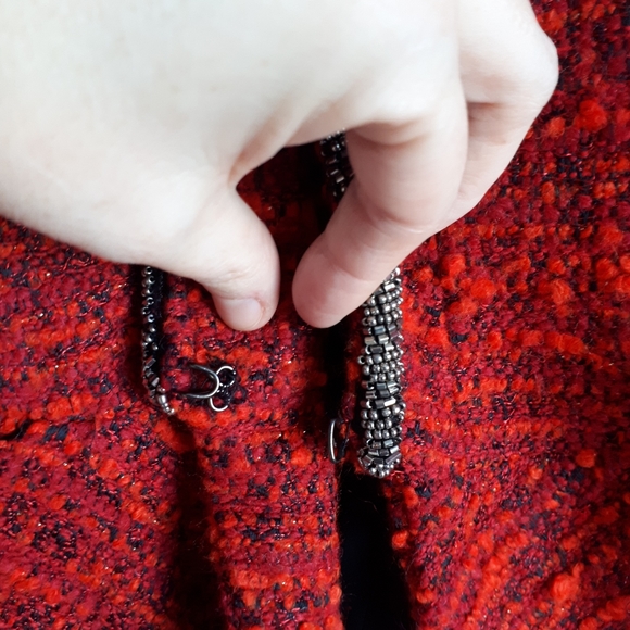 ZARA / L / Women's Tweed Studded Beaded Neckline Peplum Open Blazer Jacket 🌙 - Picture 6 of 11